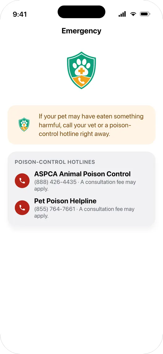 Both pet poison-control hotlines, one tap away